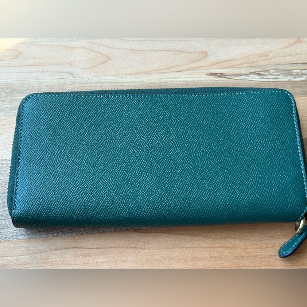 COACH Essential Continental Wallet Zip Around Crossgrain Leather Dark Green - Picture 3 of 7